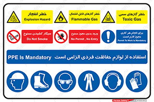 خطر , ممنوع , احتیاط , گاز , سمی , قابل اشتعال , آتش گیر , انفجار , سیگار , دخانیات , استعمال , ورود , بدون , مجوز , افراد غیرمجاز , لازم , از استفاده , الزامی , تجهیزات , لوازم , ایمنی , حفاظت فردی , دستکش , گوشی , لباس , روپوش , عینک , کلاه ,  , 