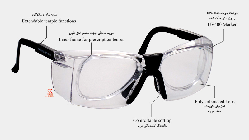 عینک ایمنی دوجداره ایزوک شفاف